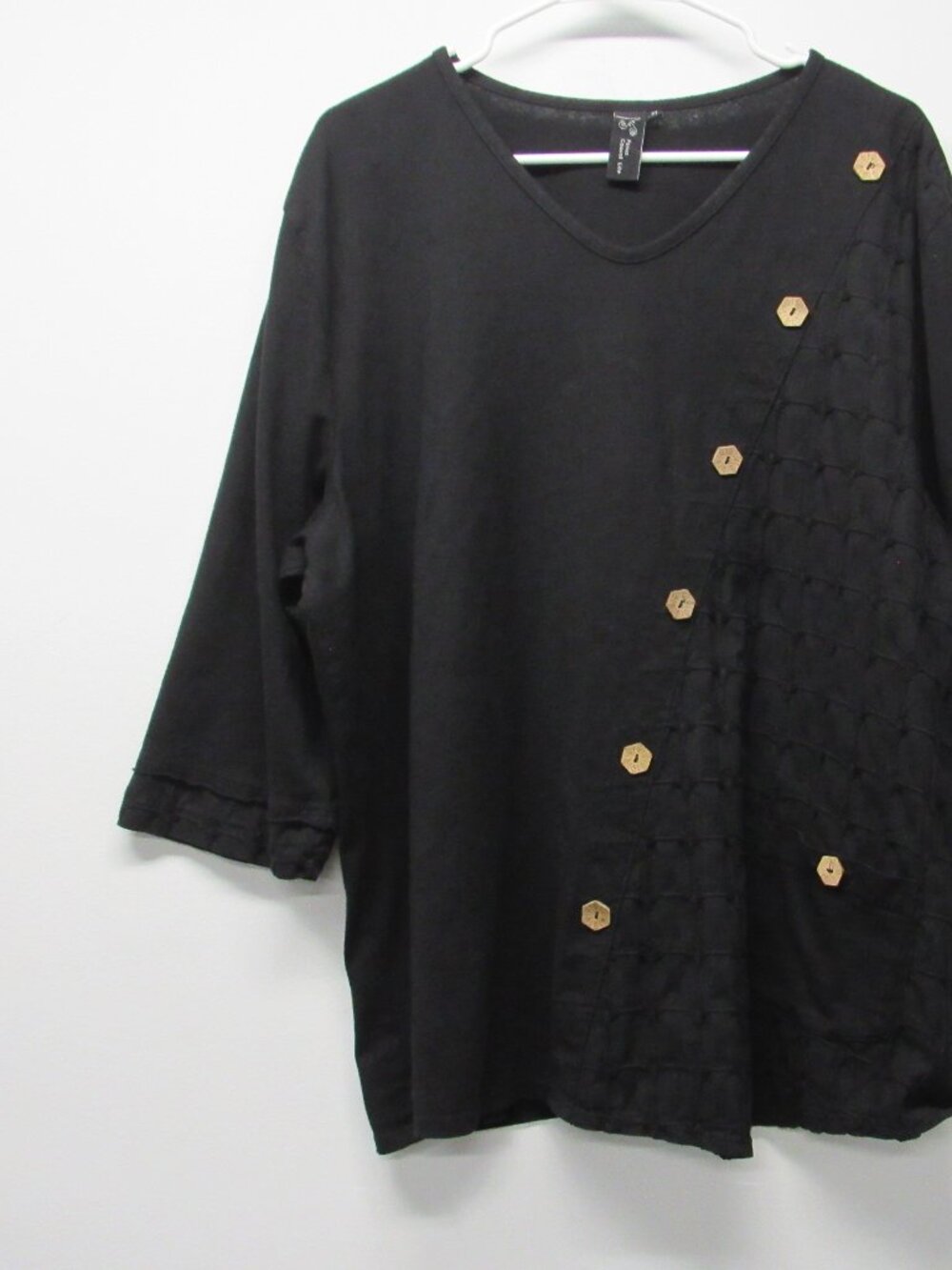 Focus Casual Life Tunic Top 3/4 Sleeve Buttons Textured Pockets Lagenlook sz XL - Picture 4 of 5